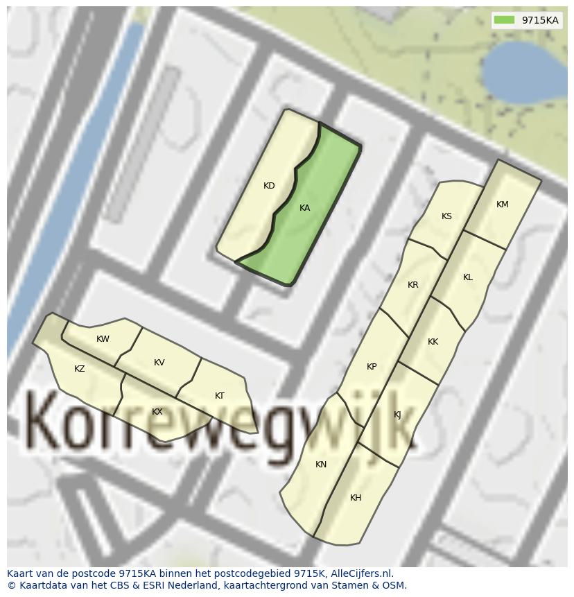 Afbeelding van het postcodegebied 9715 KA op de kaart.