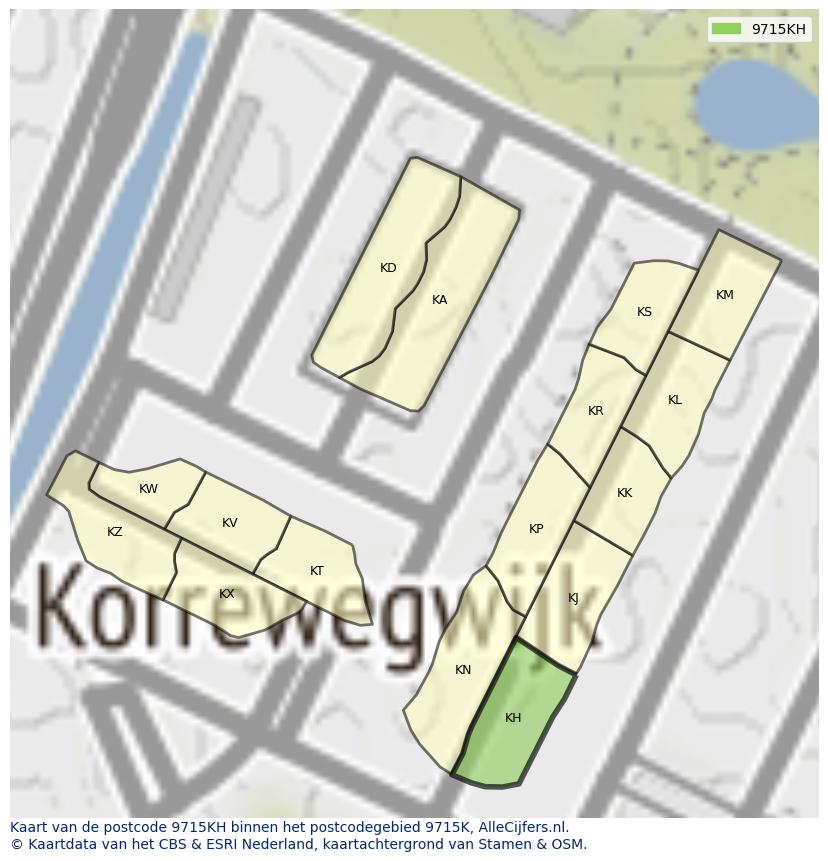 Afbeelding van het postcodegebied 9715 KH op de kaart.