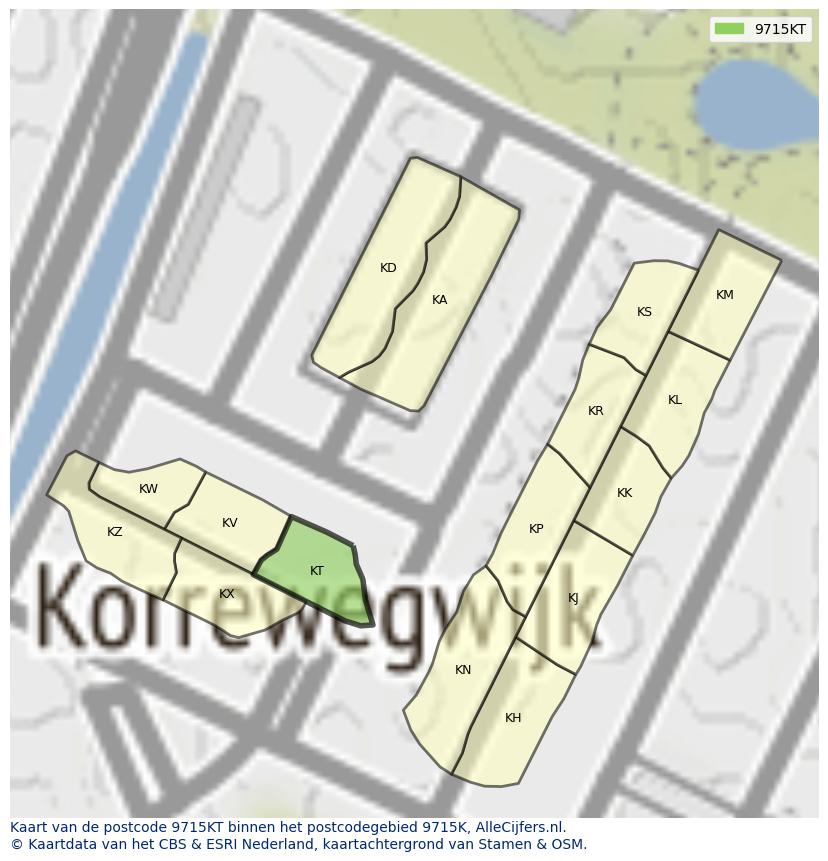 Afbeelding van het postcodegebied 9715 KT op de kaart.
