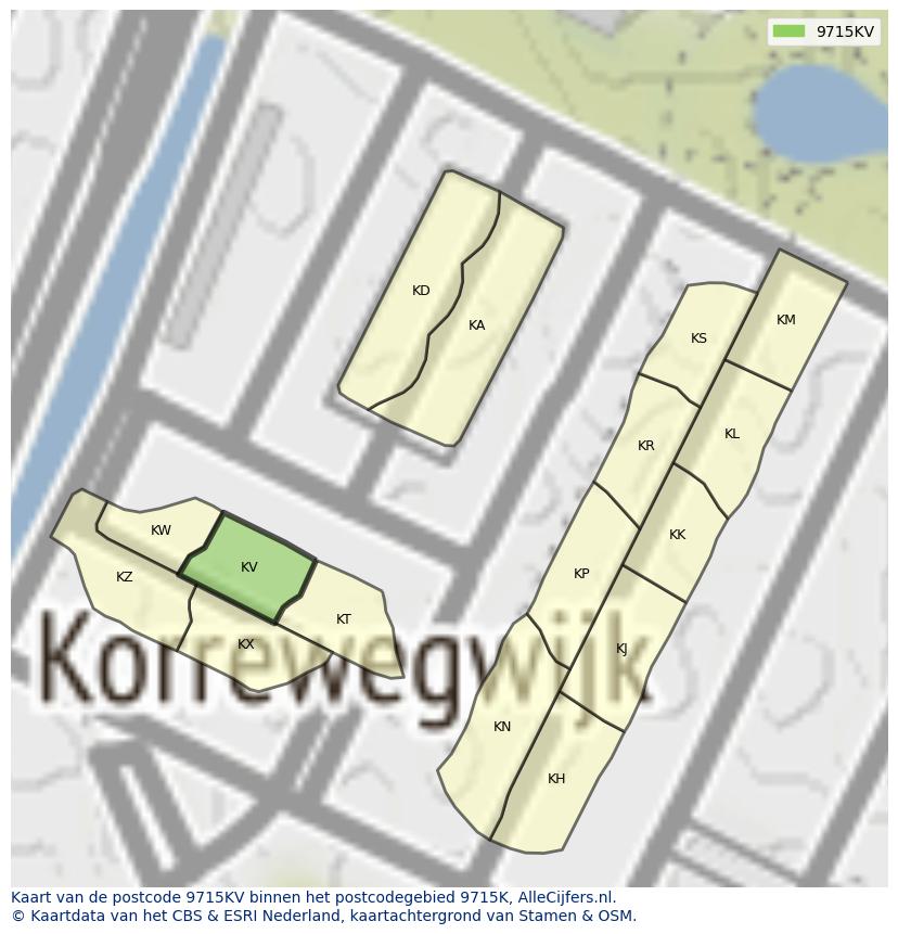 Afbeelding van het postcodegebied 9715 KV op de kaart.