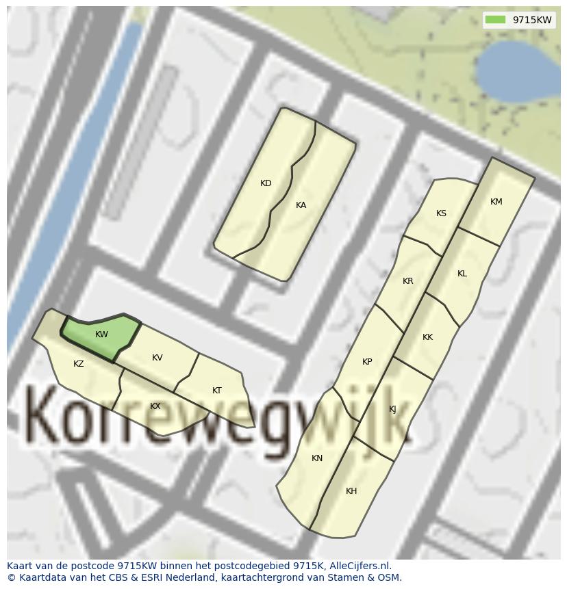 Afbeelding van het postcodegebied 9715 KW op de kaart.