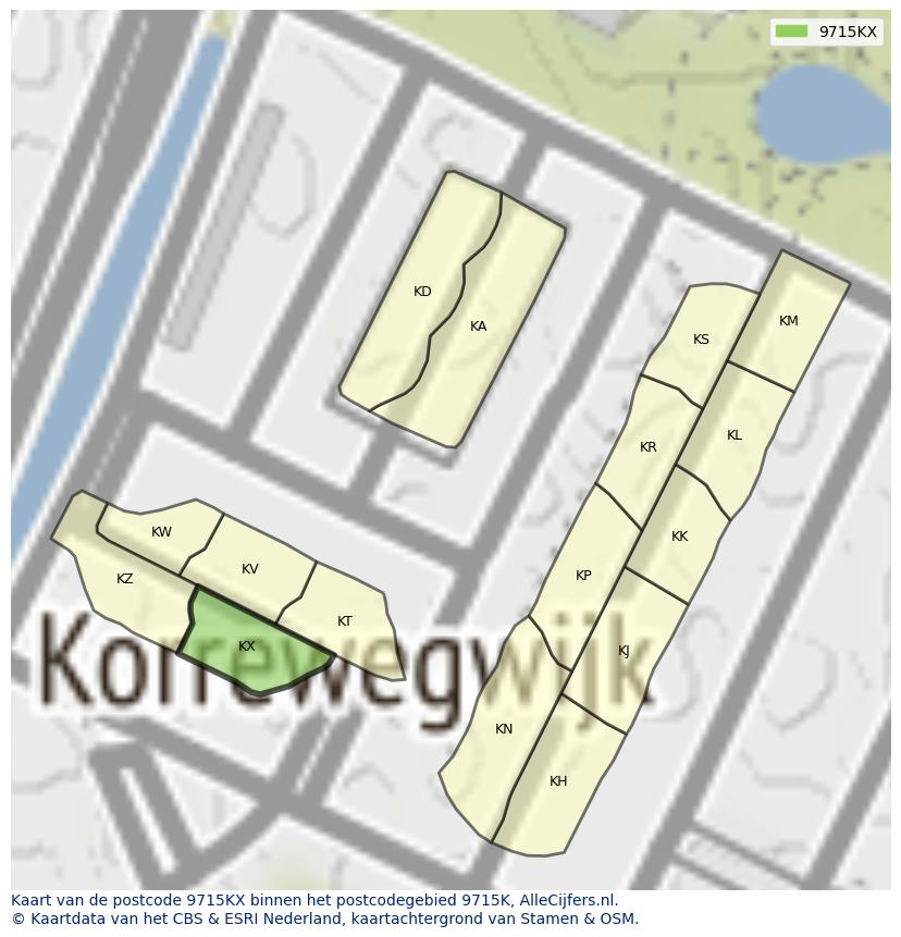 Afbeelding van het postcodegebied 9715 KX op de kaart.