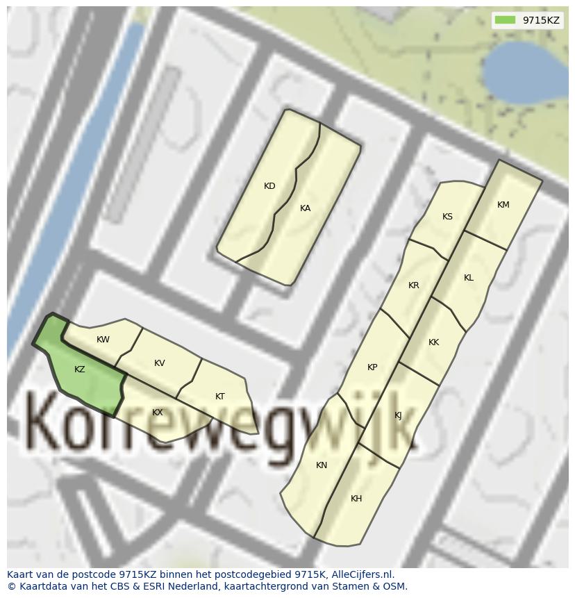 Afbeelding van het postcodegebied 9715 KZ op de kaart.