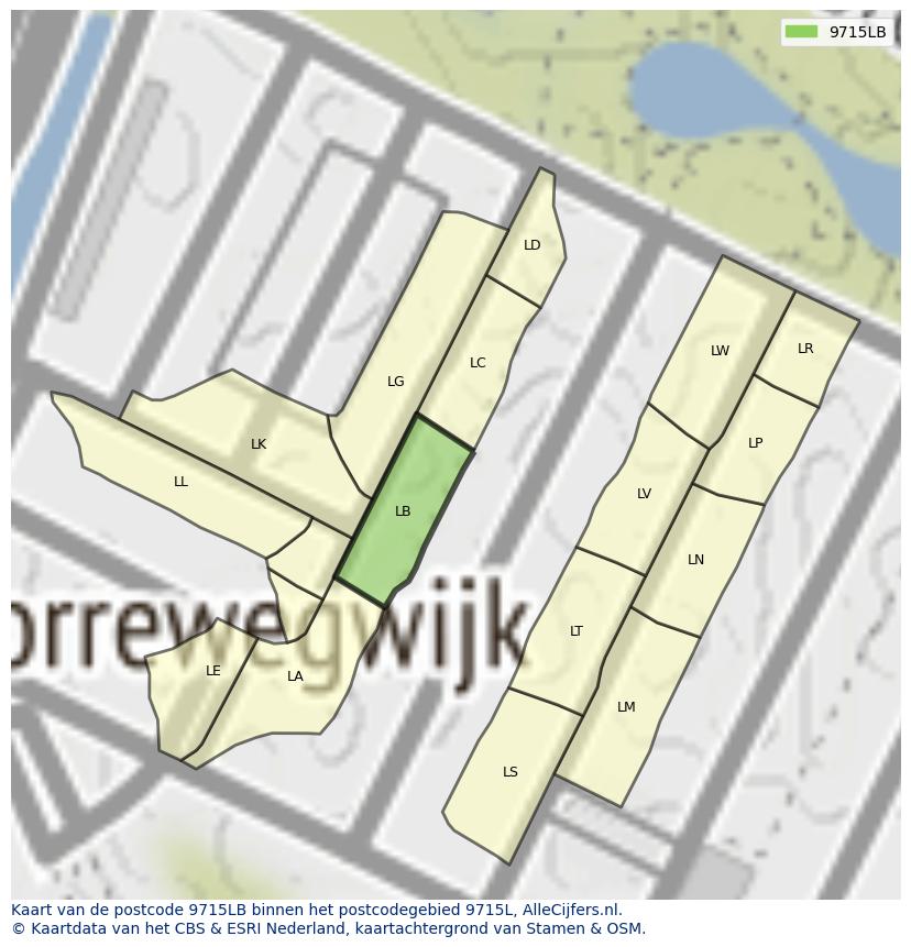 Afbeelding van het postcodegebied 9715 LB op de kaart.