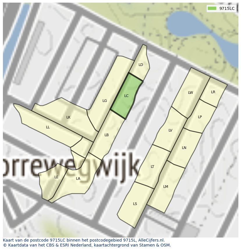 Afbeelding van het postcodegebied 9715 LC op de kaart.