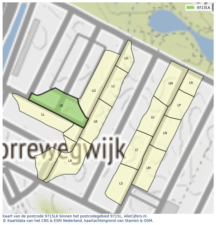 Afbeelding van het postcodegebied 9715 LK op de kaart.