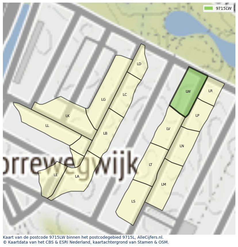 Afbeelding van het postcodegebied 9715 LW op de kaart.