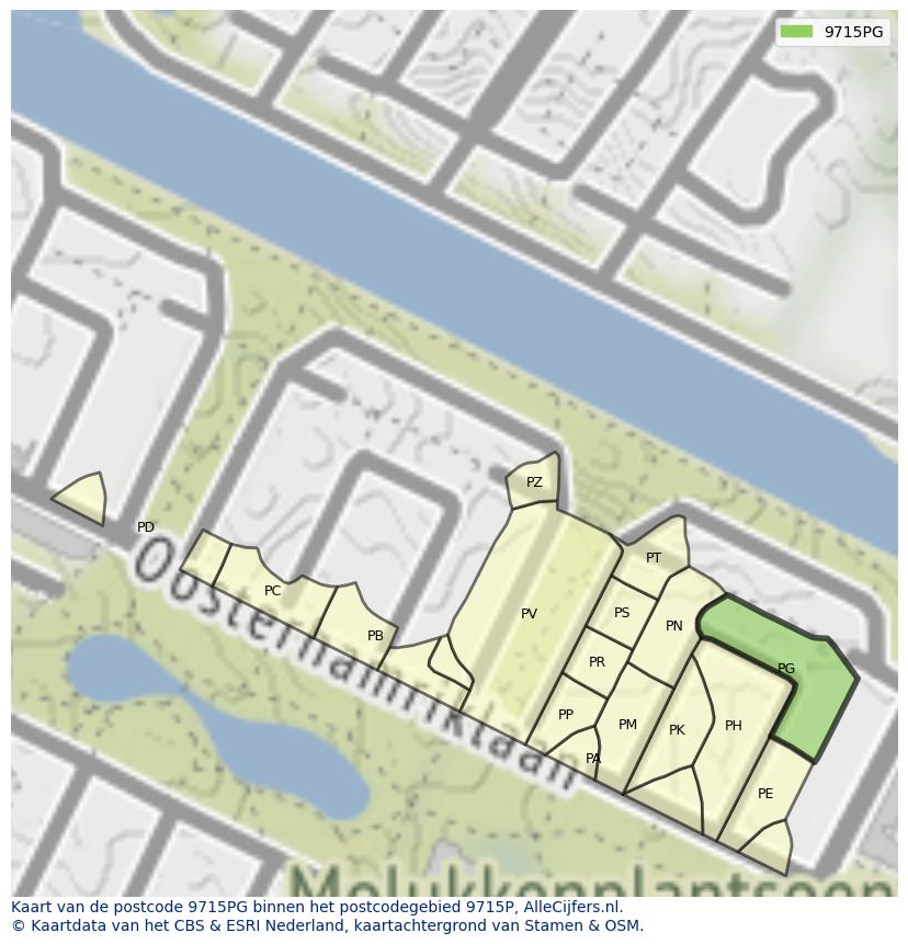 Afbeelding van het postcodegebied 9715 PG op de kaart.