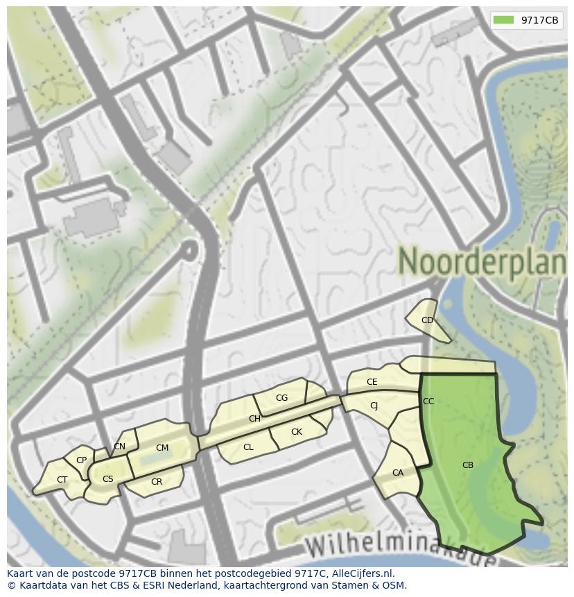 Afbeelding van het postcodegebied 9717 CB op de kaart.
