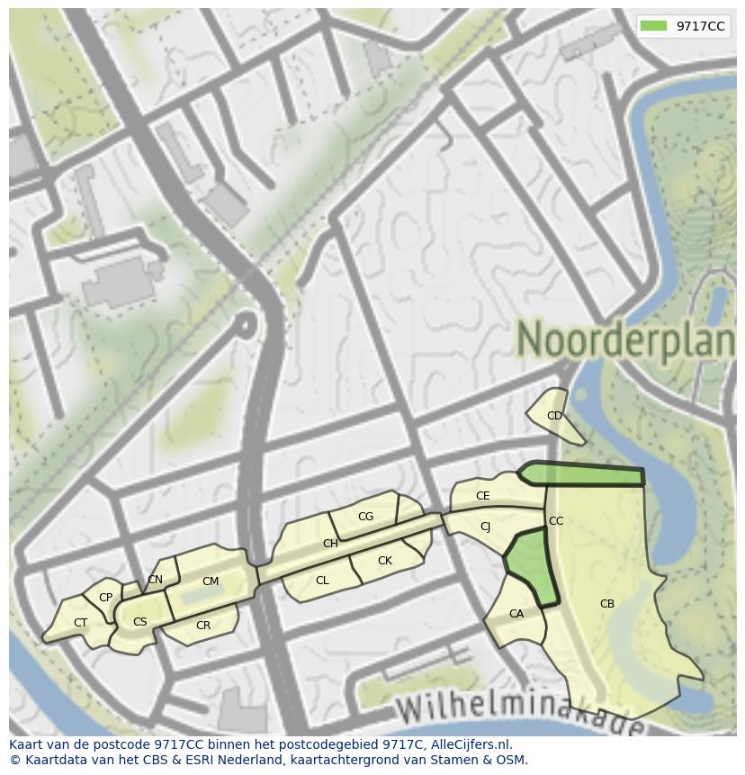 Afbeelding van het postcodegebied 9717 CC op de kaart.