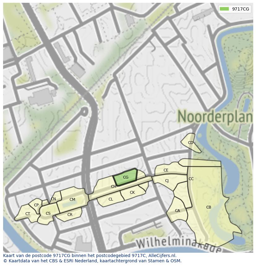 Afbeelding van het postcodegebied 9717 CG op de kaart.