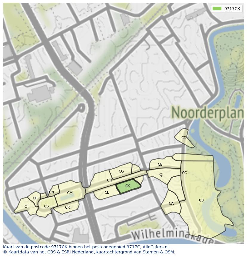 Afbeelding van het postcodegebied 9717 CK op de kaart.