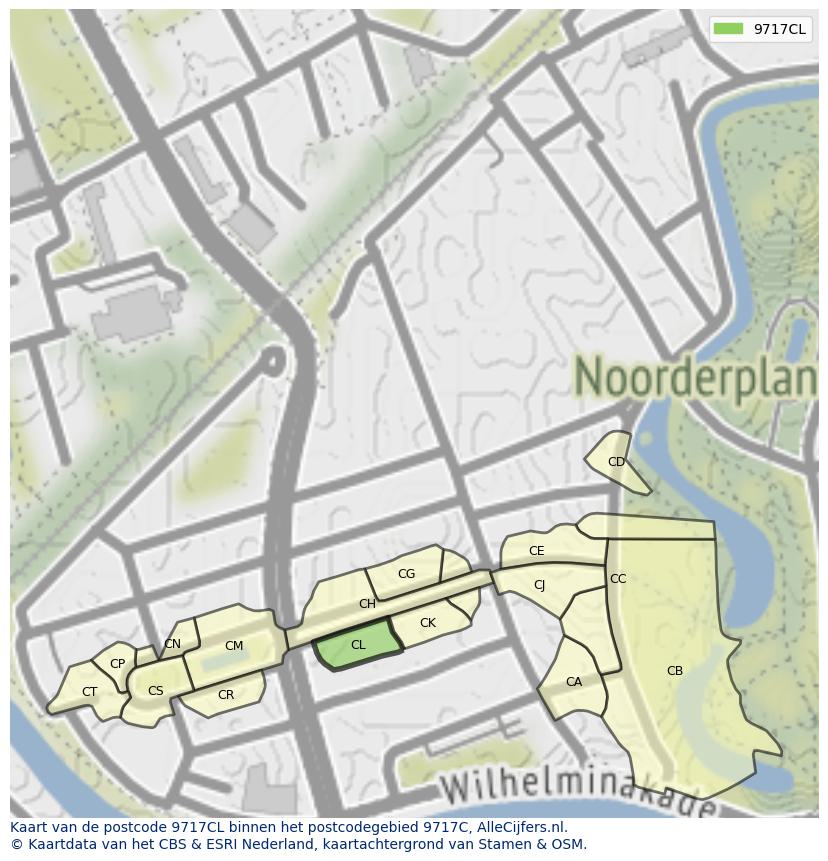 Afbeelding van het postcodegebied 9717 CL op de kaart.
