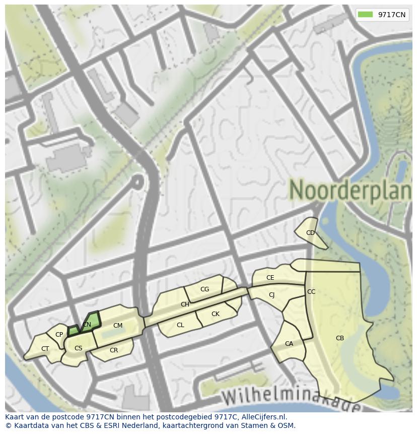 Afbeelding van het postcodegebied 9717 CN op de kaart.
