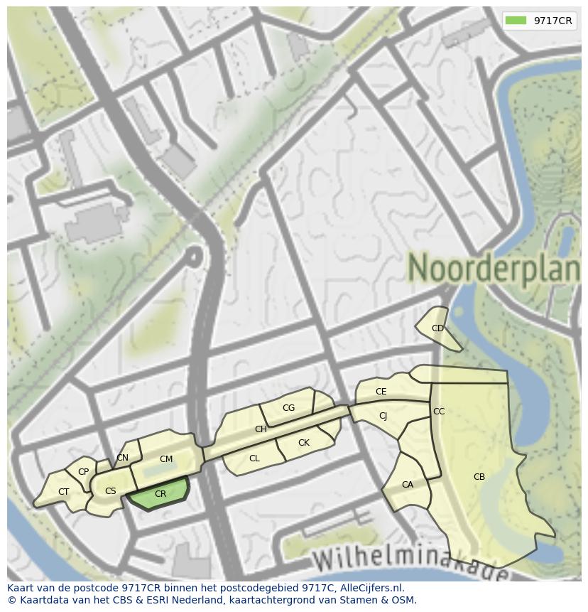 Afbeelding van het postcodegebied 9717 CR op de kaart.