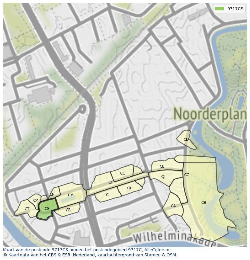 Afbeelding van het postcodegebied 9717 CS op de kaart.