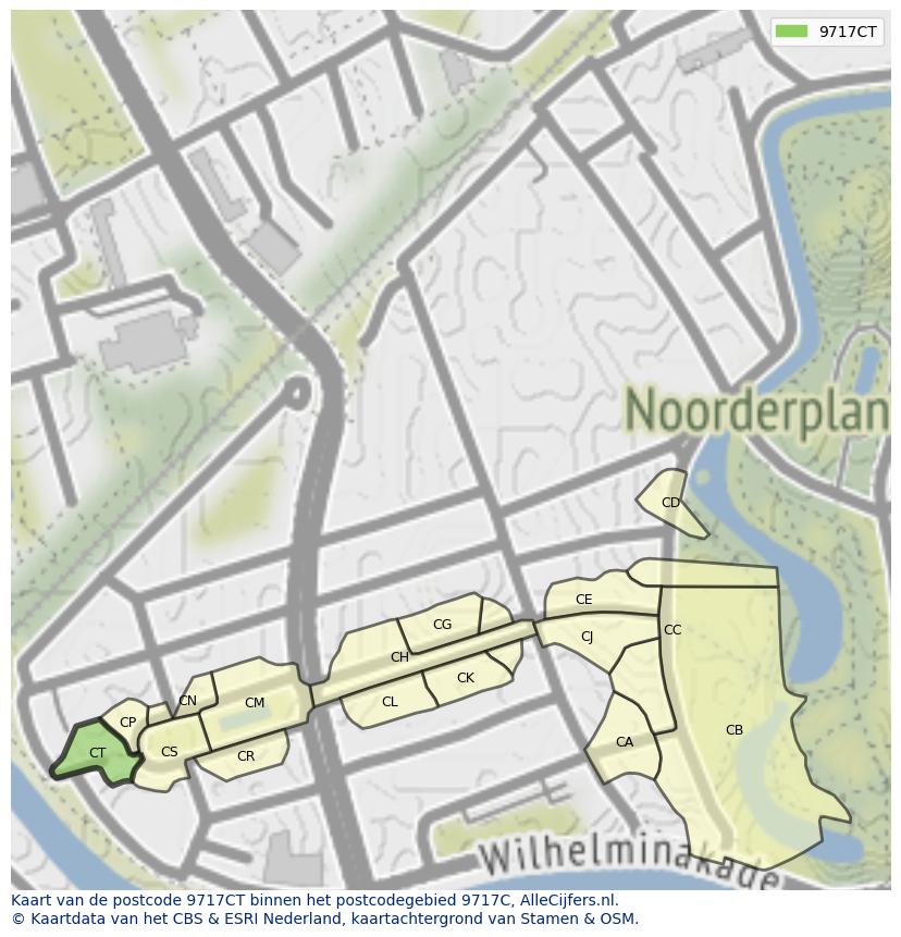 Afbeelding van het postcodegebied 9717 CT op de kaart.