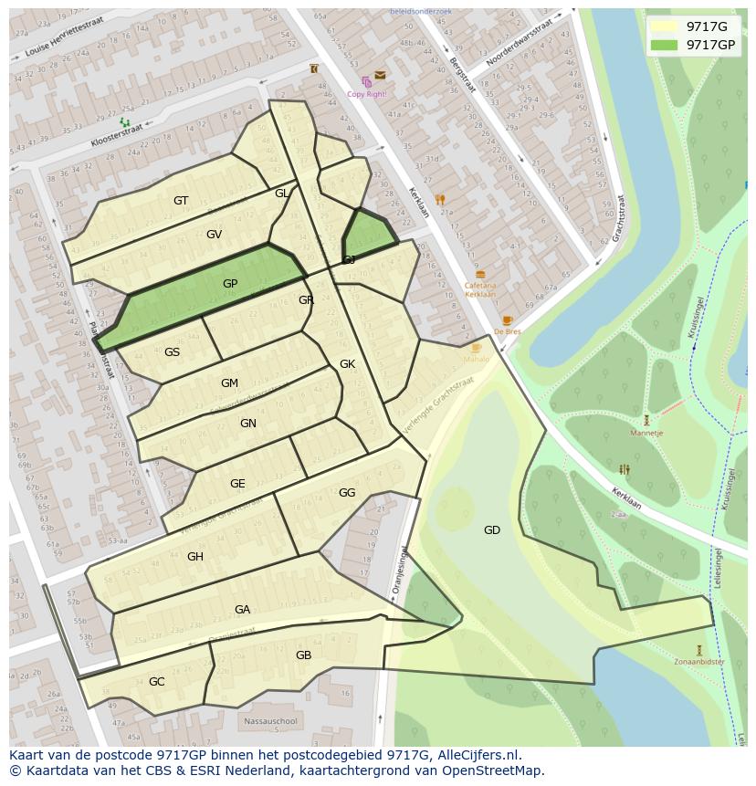 Afbeelding van het postcodegebied 9717 GP op de kaart.
