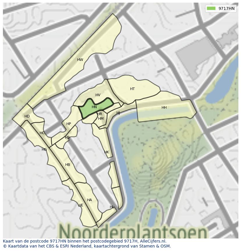 Afbeelding van het postcodegebied 9717 HN op de kaart.