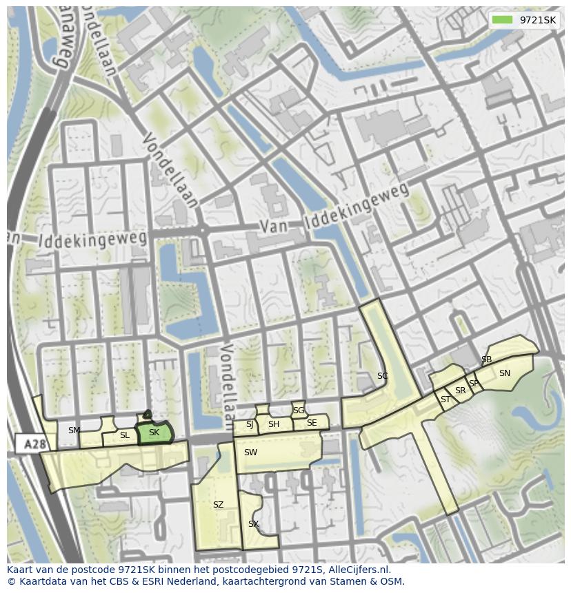 Afbeelding van het postcodegebied 9721 SK op de kaart.