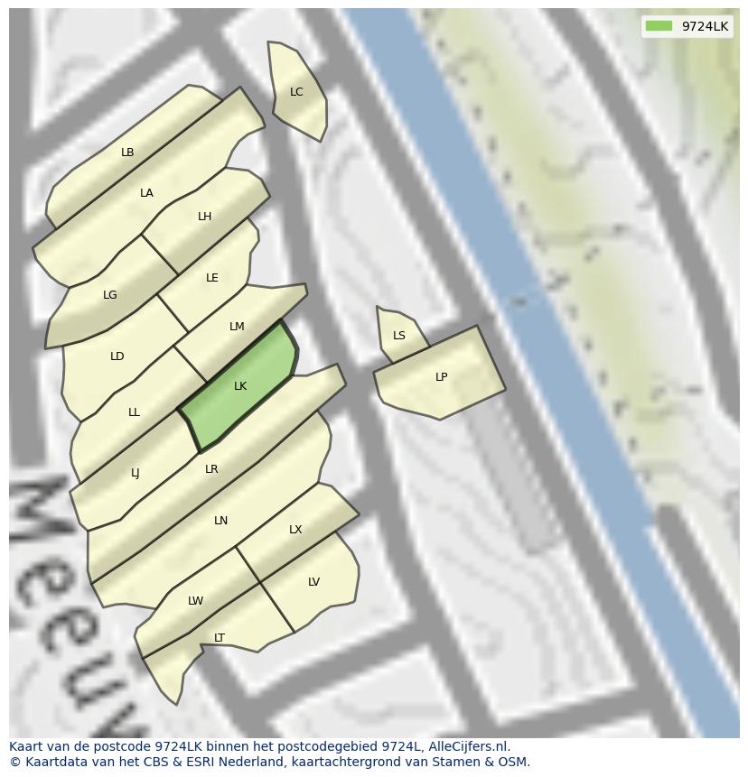 Afbeelding van het postcodegebied 9724 LK op de kaart.