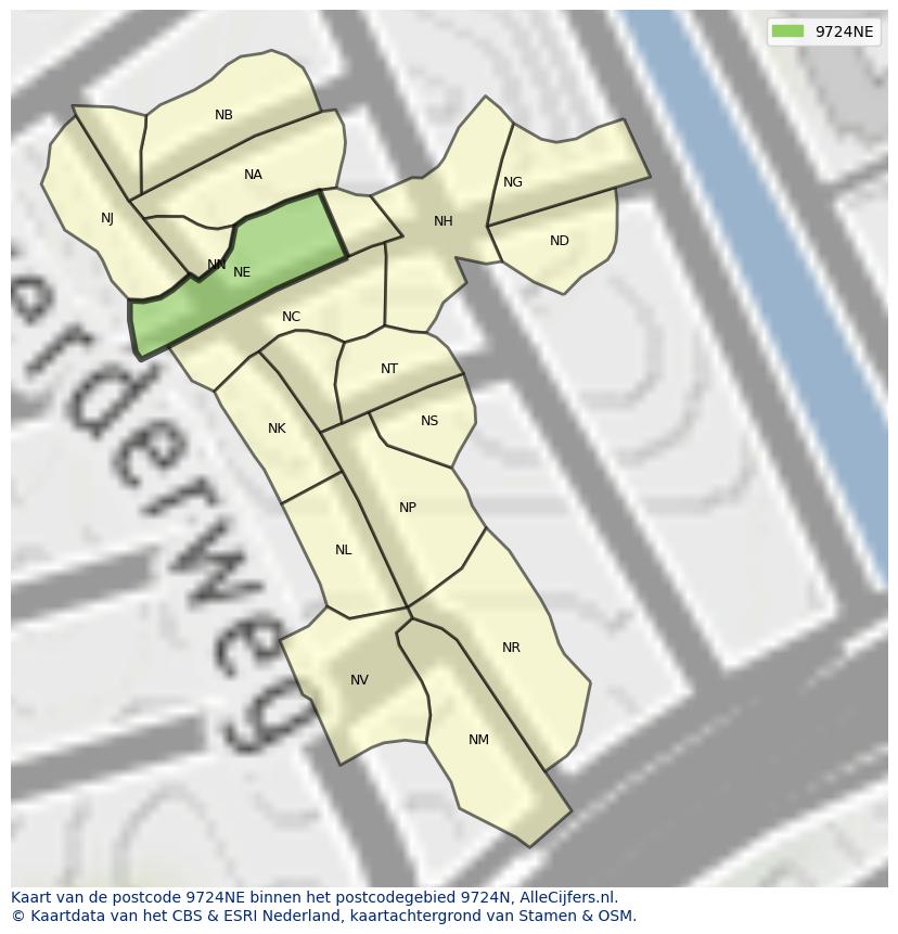 Afbeelding van het postcodegebied 9724 NE op de kaart.