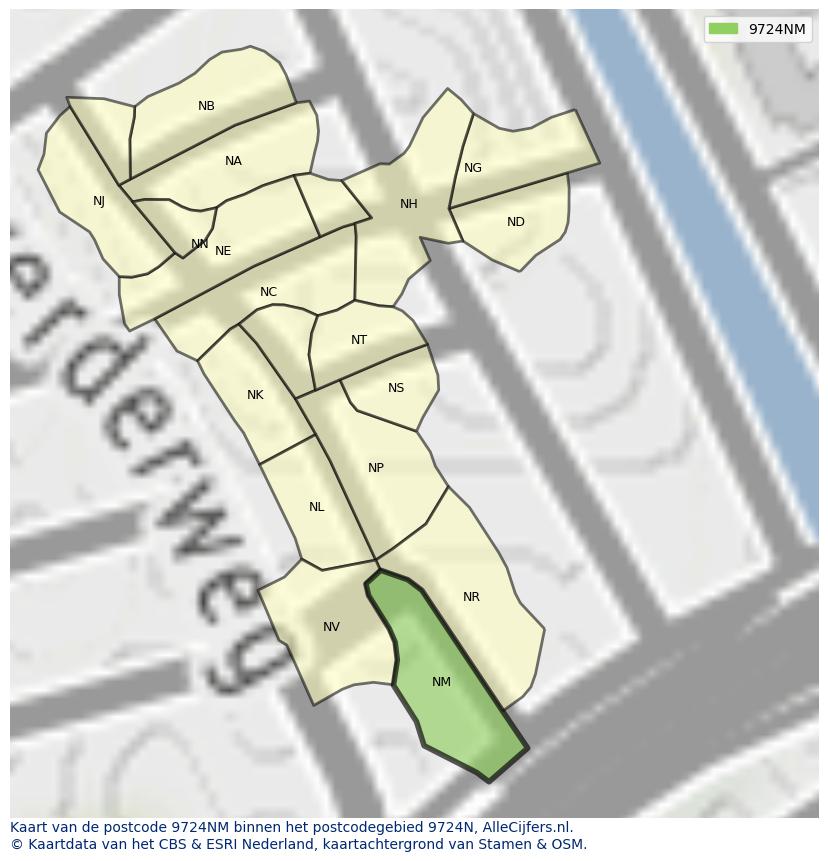 Afbeelding van het postcodegebied 9724 NM op de kaart.