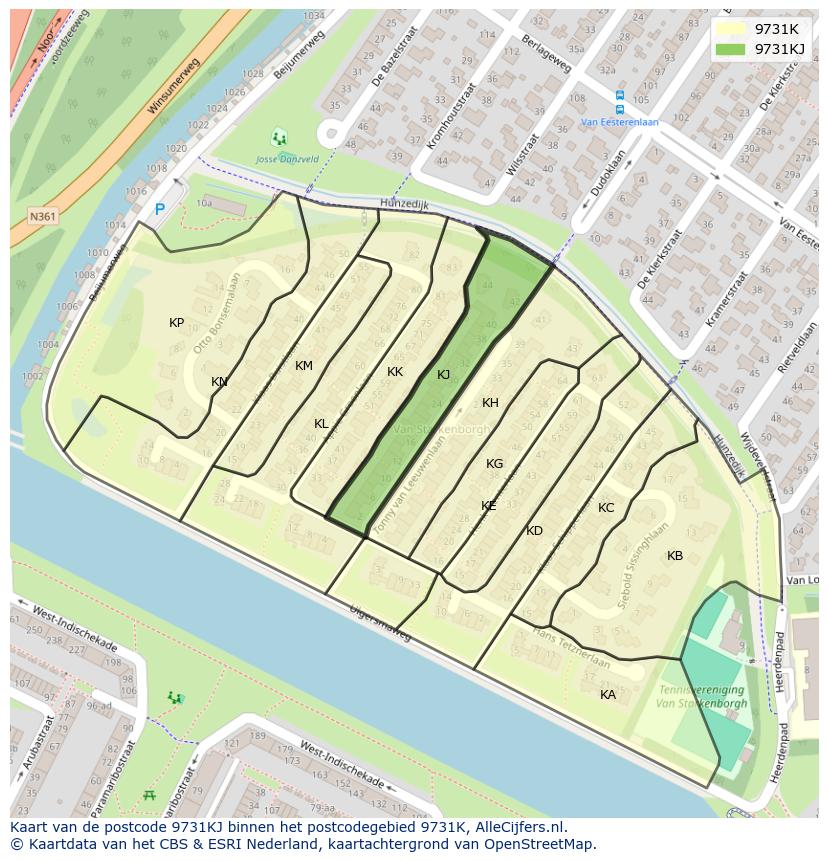 Afbeelding van het postcodegebied 9731 KJ op de kaart.
