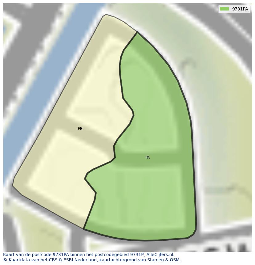 Afbeelding van het postcodegebied 9731 PA op de kaart.