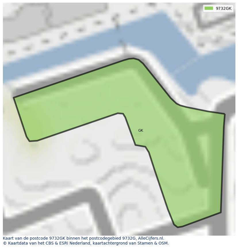 Afbeelding van het postcodegebied 9732 GK op de kaart.