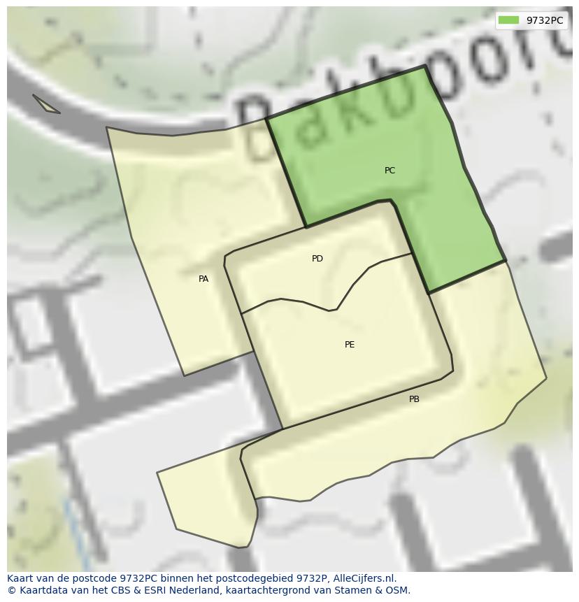 Afbeelding van het postcodegebied 9732 PC op de kaart.