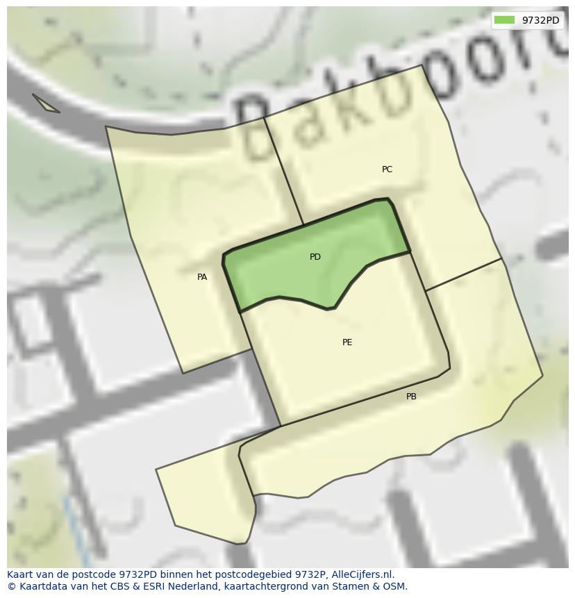 Afbeelding van het postcodegebied 9732 PD op de kaart.