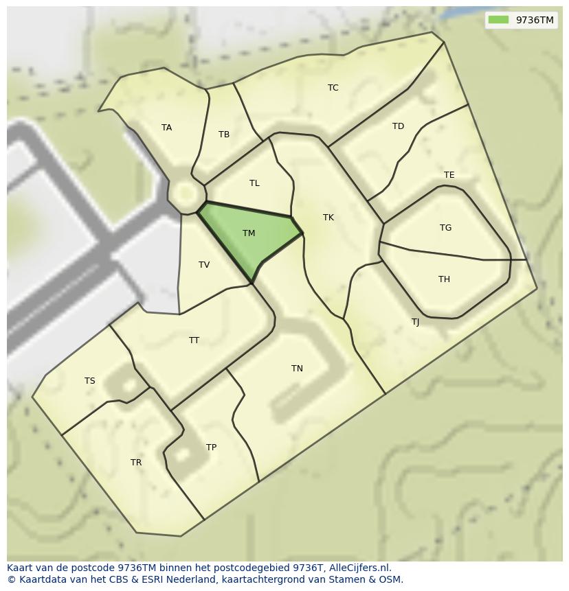 Afbeelding van het postcodegebied 9736 TM op de kaart.
