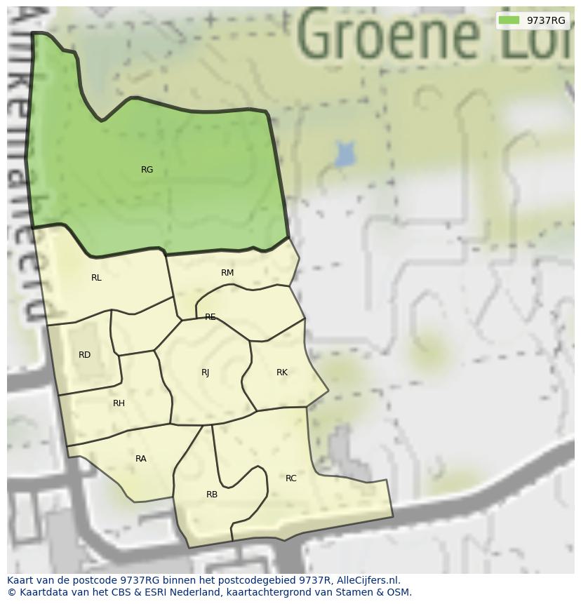 Afbeelding van het postcodegebied 9737 RG op de kaart.