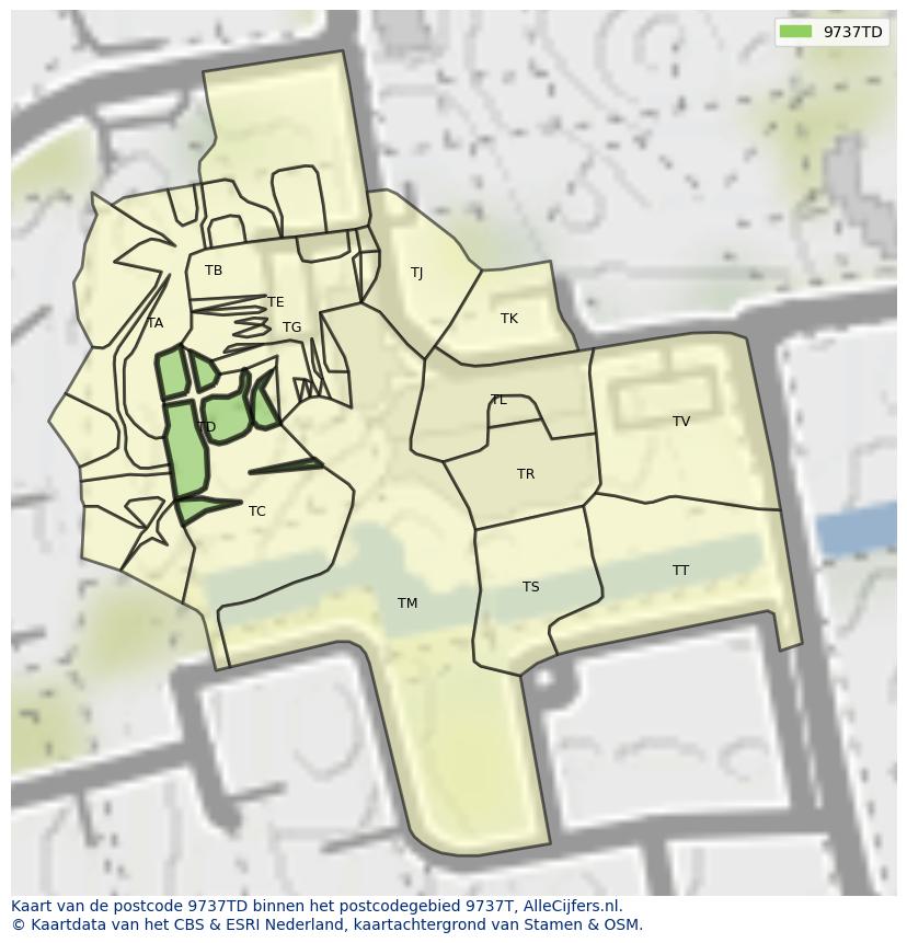 Afbeelding van het postcodegebied 9737 TD op de kaart.