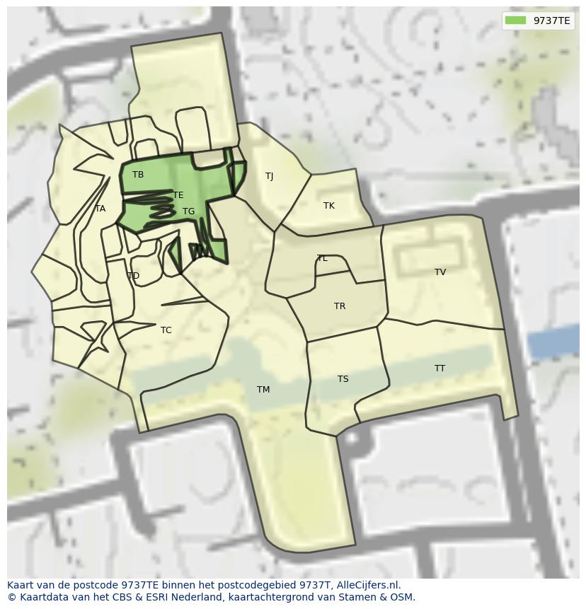 Afbeelding van het postcodegebied 9737 TE op de kaart.