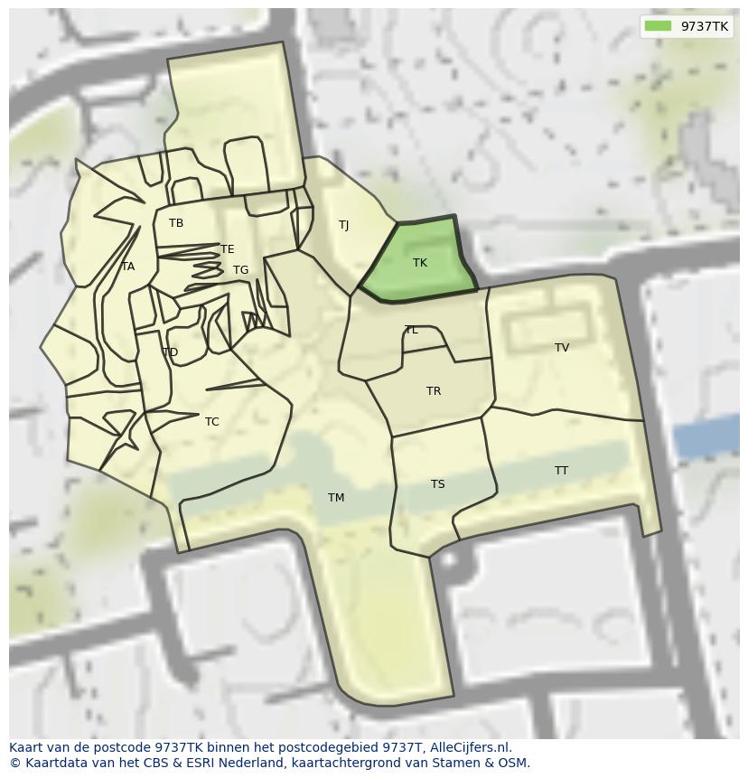 Afbeelding van het postcodegebied 9737 TK op de kaart.