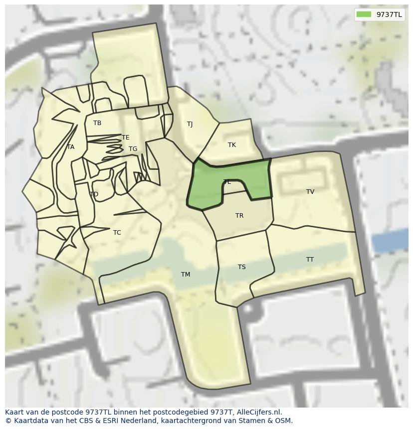 Afbeelding van het postcodegebied 9737 TL op de kaart.