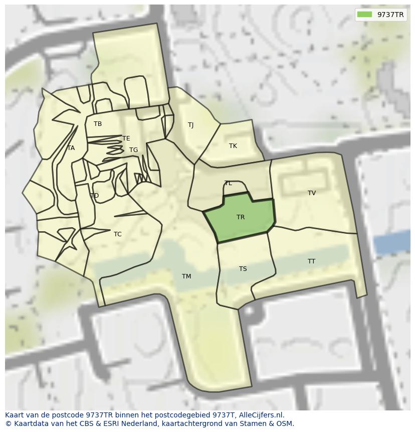 Afbeelding van het postcodegebied 9737 TR op de kaart.