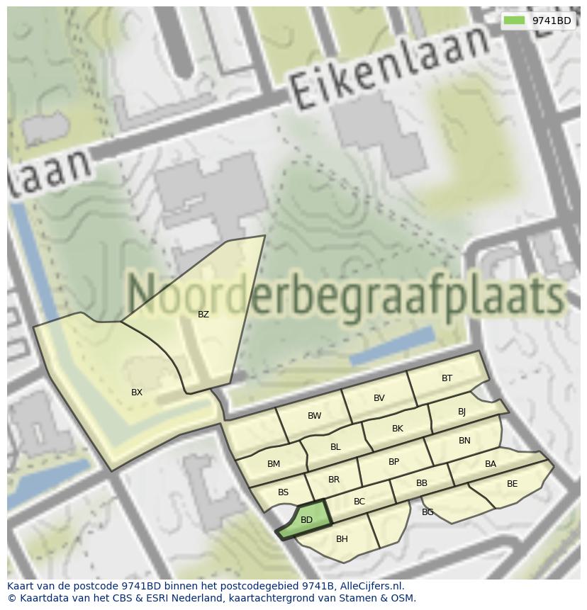 Afbeelding van het postcodegebied 9741 BD op de kaart.