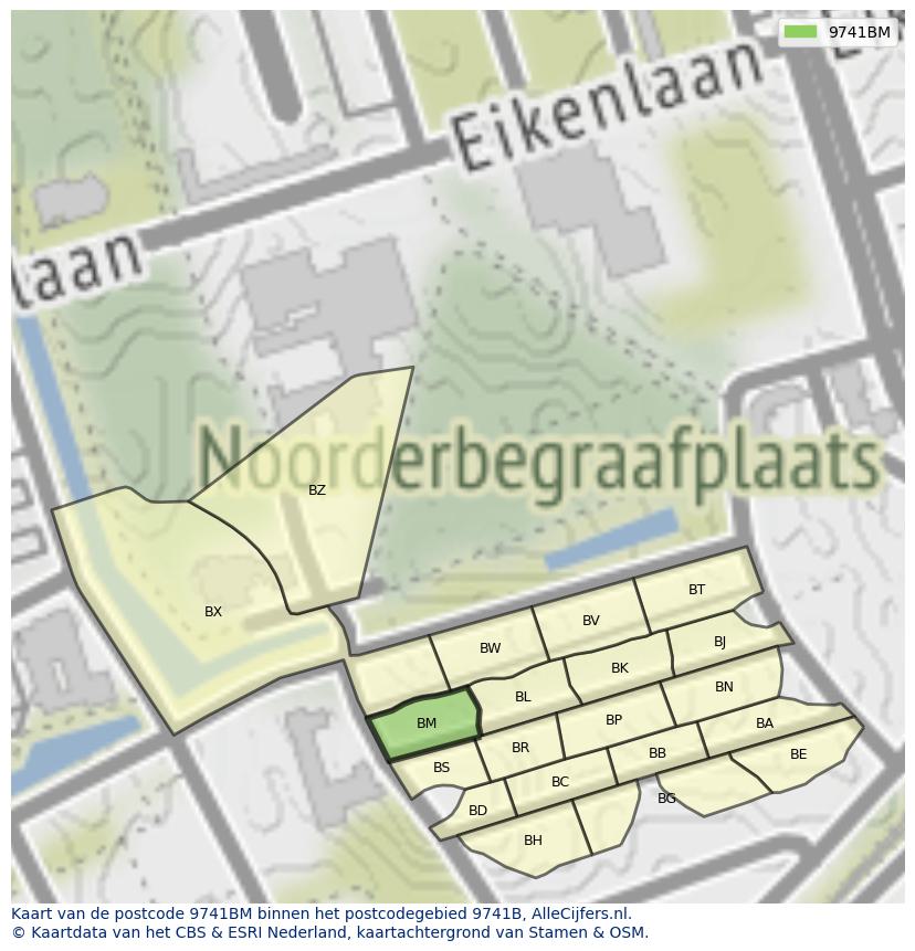 Afbeelding van het postcodegebied 9741 BM op de kaart.