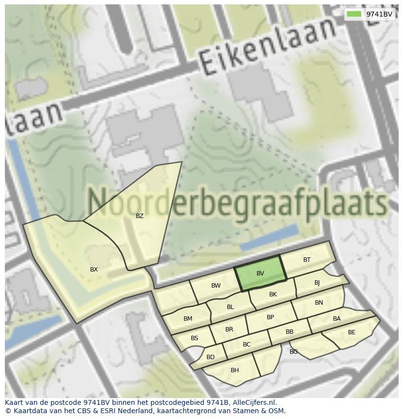 Afbeelding van het postcodegebied 9741 BV op de kaart.
