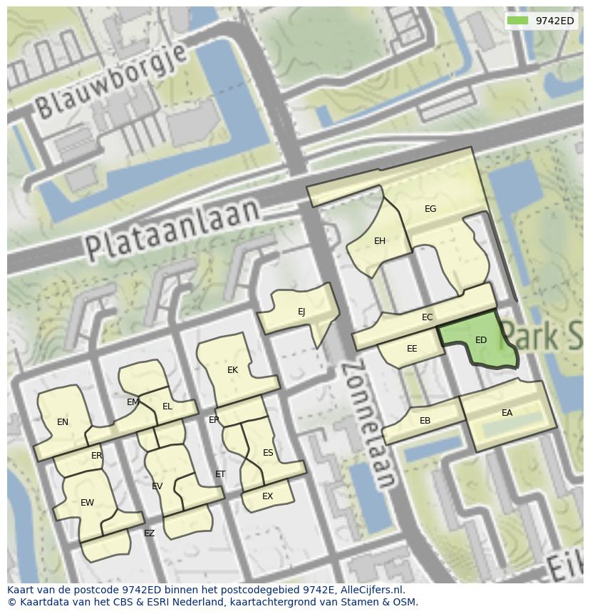 Afbeelding van het postcodegebied 9742 ED op de kaart.