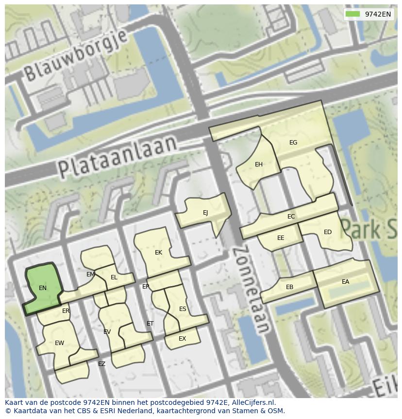 Afbeelding van het postcodegebied 9742 EN op de kaart.