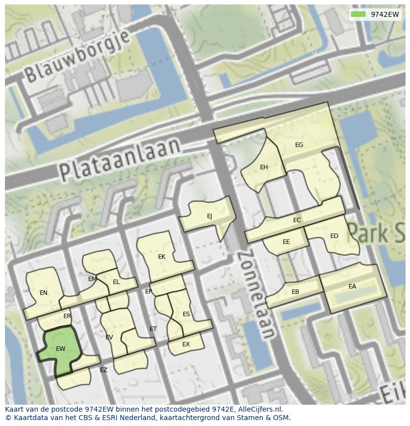 Afbeelding van het postcodegebied 9742 EW op de kaart.