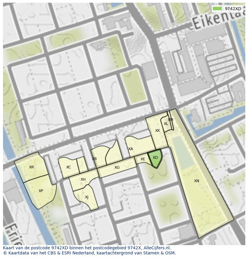 Afbeelding van het postcodegebied 9742 XD op de kaart.