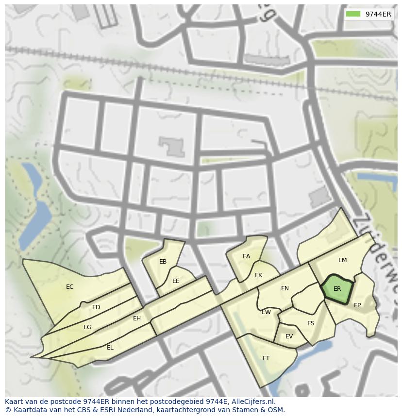 Afbeelding van het postcodegebied 9744 ER op de kaart.