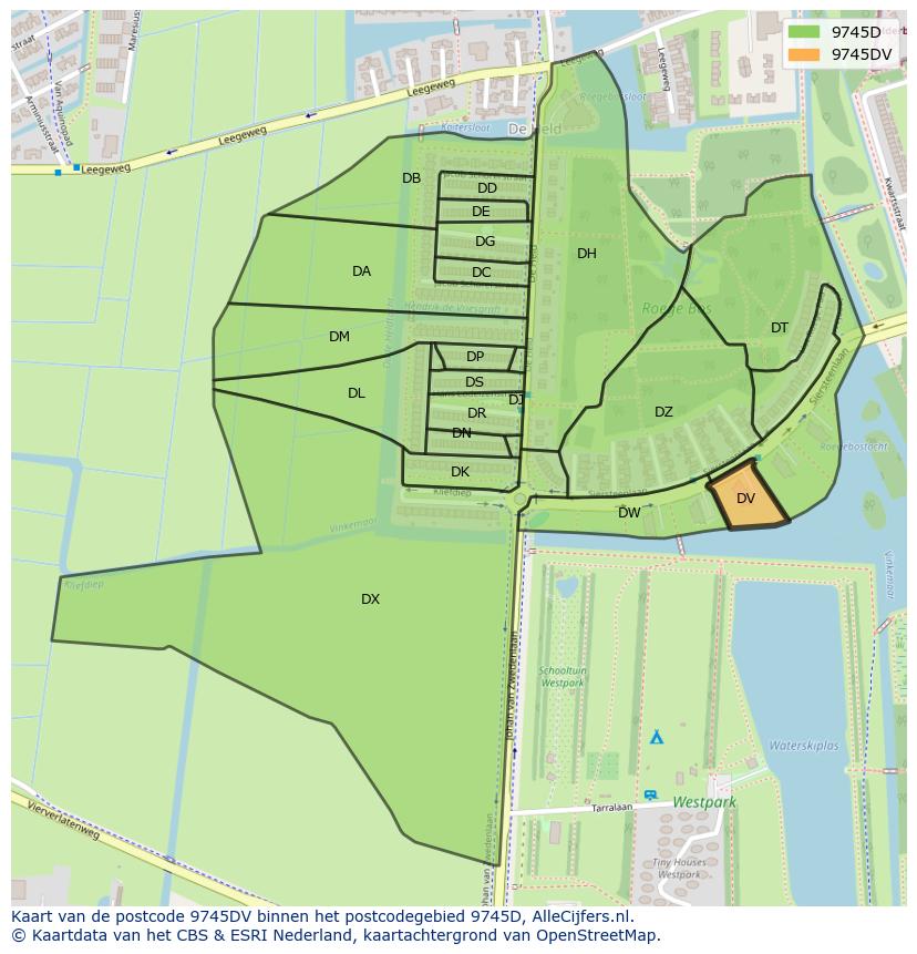 Afbeelding van het postcodegebied 9745 DV op de kaart.