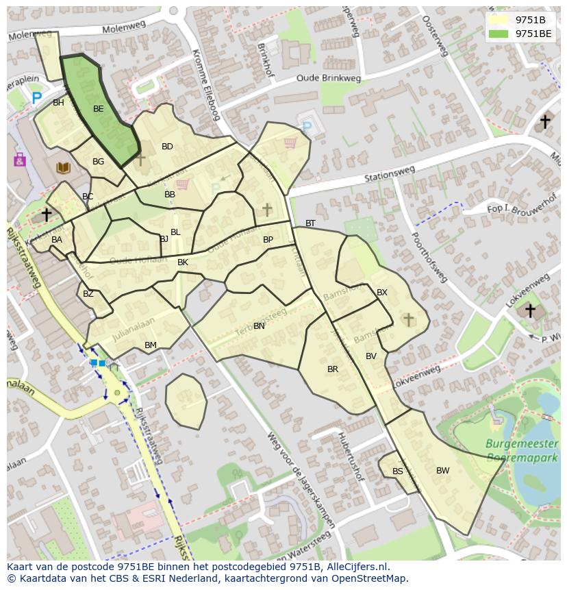 Afbeelding van het postcodegebied 9751 BE op de kaart.