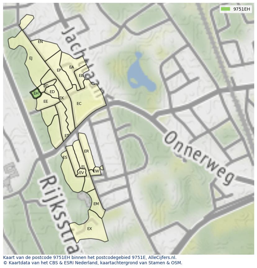 Afbeelding van het postcodegebied 9751 EH op de kaart.